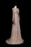 Champagne Sequin Lace Mermaid Wedding Guest Dress with Detachable Train HZ0429