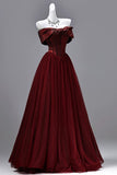 Burgundy Off-the-Shoulder Ball Gown Prom Dress with Corset Back HZ0429
