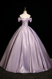 Lavender Off-the-Shoulder Satin Ball Gown with Beaded Bodice HZ0429