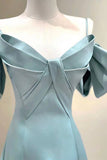 Blue Satin Long A-Line Prom Dress, Off the Shoulder Evening Dress HZ0429