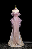 Lilac Sequin Mermaid Evening Gown Off Shoulder Formal Party Dress HZ0429