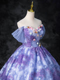 Dreamy Colorful Flowers Purple/blue Prom Dress, Fairy Off the Shoulder A-Line Princess Party Gown HZ0429