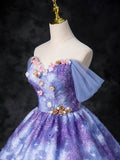 Dreamy Colorful Flowers Purple/blue Prom Dress, Fairy Off the Shoulder A-Line Princess Party Gown HZ0429