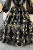 Black Tulle Sequins A-Line Dress HZ0429