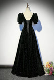 Black Velvet Long Prom Dress, Elegant A-Line Evening Party Dress HZ0429