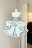 Mint Green Floral Tulle Mini Dress | Strapless Prom Dress with 3D Flowers HZ0429