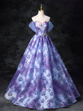 Dreamy Colorful Flowers Purple/blue Prom Dress, Fairy Off the Shoulder A-Line Princess Party Gown HZ0429