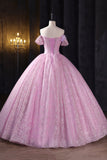Beautiful Tulle Sequins Long Prom Dress, A-Line Off the Shoulder Party Dress HZ0429
