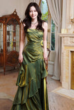 Green Tiered Mermaid Evening Dress, Green Prom Dress Formal Dress HZ0429