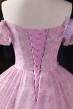 Beautiful Tulle Sequins Long Prom Dress, A-Line Off the Shoulder Party Dress HZ0429