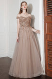 Off the Shoulder Beading Long Prom Dresses, A-Line Evening Dresses HZ0429