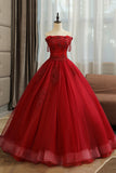 Burgundy Lace Long Formal Evening Dress, A-Line Lace Ball Gown HZ0429