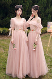 Pink Lace Long Prom Dresses, Lovely A-Line Evening Dresses HZ0429