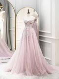 Cute Tulle Sweetheart Long Party Dress with Lace, Beautiful A-Line Prom Dress HZ0429