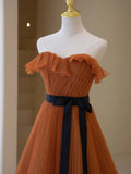 Simple A-Line Strapless Long Prom Dress, Beautiful Tulle Graduation Dress HZ0429