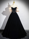 Black Velvet Floor Length Prom Dress, Off the Shoulder A-Line Evening Party Dress HZ0429