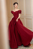 Burgundy Satin Long Prom Dress, A-Line Evening Party Dress HZ0429