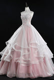 Pink Tulle Lace Sweet 16 Dresses, Long Quinceanera Dresses HZ0429
