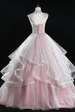 Pink Tulle Lace Sweet 16 Dresses, Long Quinceanera Dresses HZ0429
