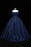 Blue Tulle Sequins Long Ball Gown, Elegant A-Line Formal Gown HZ0429