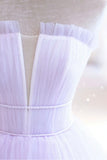 Purple Strapless Tulle Long Formal Gown, Purple A-Line Evening Dress HZ0429