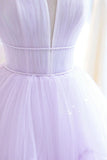 Purple Strapless Tulle Long Formal Gown, Purple A-Line Evening Dress HZ0429