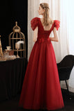 Burgundy Tulle Sequins Long Prom Dress, A-Line Evening Party Dress HZ0429