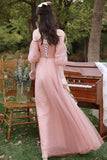 Pink Tulle Long Prom Dresses, Pink A-Line Tulle Party Dresses HZ0429