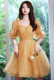 Yellow Tulle Short A-Line Prom Dress, Yellow Party Dress HZ0429