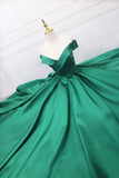 Green Satin Long Prom Dress, Off the Shoulder Evening Party Dress HZ0429