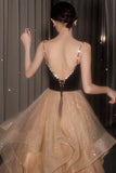 Stylish Velvet Tulle Long Prom Dress, A-Line Evening Dress HZ0429