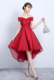 Red V-Neck Tulle High Low Prom Dress, Off the Shoulder Party Dress HZ0429