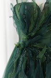 Green Tulle Long A-Line Prom Dress, Green Formal Evening Dress HZ0429