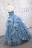 Blue V-Neck Tulle Long Formal Gown, A-Line Blue Evening Dress HZ0429