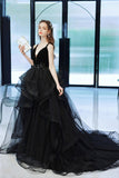 Black Tulle Lace Long Prom Dress, A-Line Evening Dress HZ0429