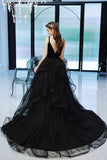 Black Tulle Lace Long Prom Dress, A-Line Evening Dress HZ0429