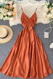 Simple V-Neck Satin Dresses, A-Line Fashion Dresses HZ0429