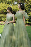 Green Tulle Long Prom Dresses, A-Line Evening Dresses HZ0429