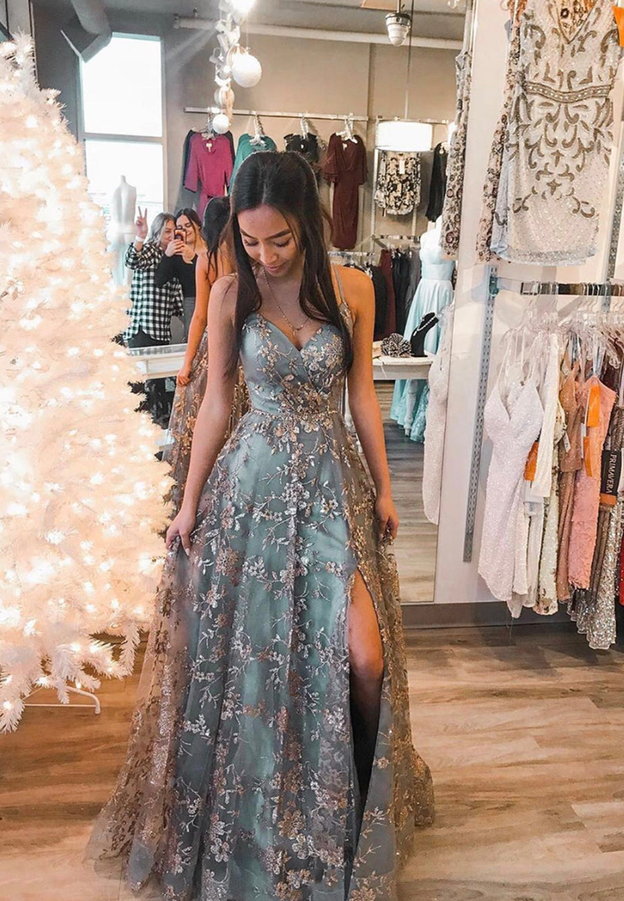 Stylish Tulle Sequins Long Prom Dresses, A-Line Formal Graduation Dres – owrdq