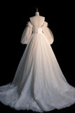 Champagne Tulle Long Sleeve Prom Dress, Off the Shoulder Evening Dress HZ0429