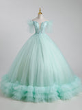 Beautiful Tulle Sequins Long Ball Gown, A-Line Tulle Sweet 16 Dress HZ0429