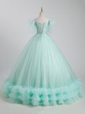 Beautiful Tulle Sequins Long Ball Gown, A-Line Tulle Sweet 16 Dress HZ0429