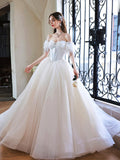 Gorgeous Tulle Off Shoulder Princess Dress, White Long Prom Dress HZ0429