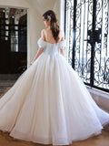 Gorgeous Tulle Off Shoulder Princess Dress, White Long Prom Dress HZ0429