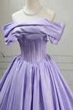 Lilac Corset Bodice Princess Dress A-Line Satin Formal Evening Gown HZ0429