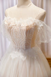 Champagne Lace Long A-line Prom Dress, Off the Shoulder Evening Dress HZ0429