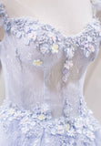 Light Blue Tulle Lace Long Prom Dress, A-Line Graduation Dress HZ0429