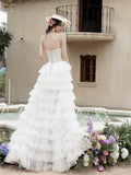 White A-Line High Low Prom Dress, Beautiful A-Line Strapless Party Dress HZ0429