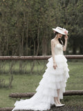 White A-Line High Low Prom Dress, Beautiful A-Line Strapless Party Dress HZ0429