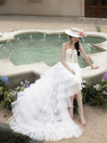 White A-Line High Low Prom Dress, Beautiful A-Line Strapless Party Dress HZ0429
